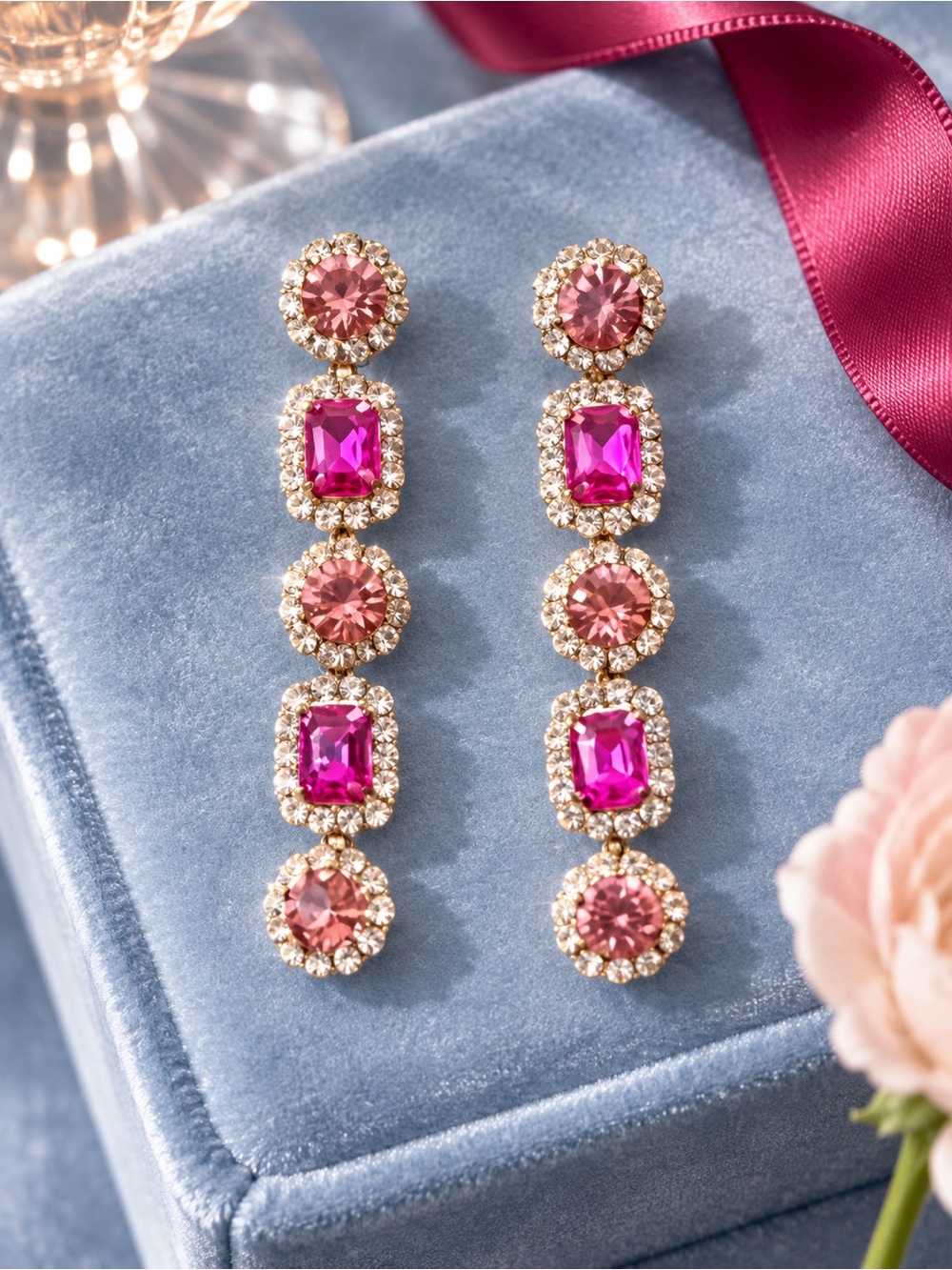 Nicole Miller Pink Rhinestone and Gold Drop Earrings approximately 2‎ inches